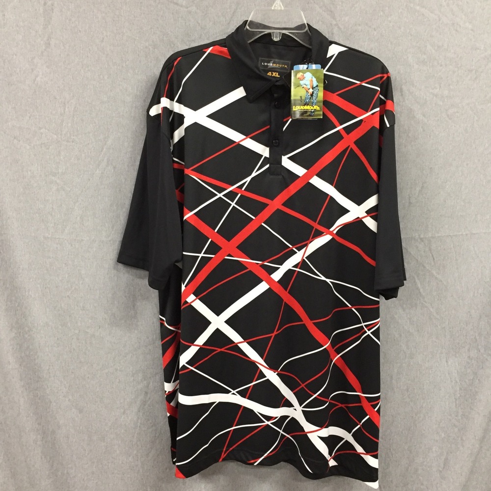 Loudmouth Golf‎ Mens 4XL Polo Shirt Black Red Geometric Line NWT Performance